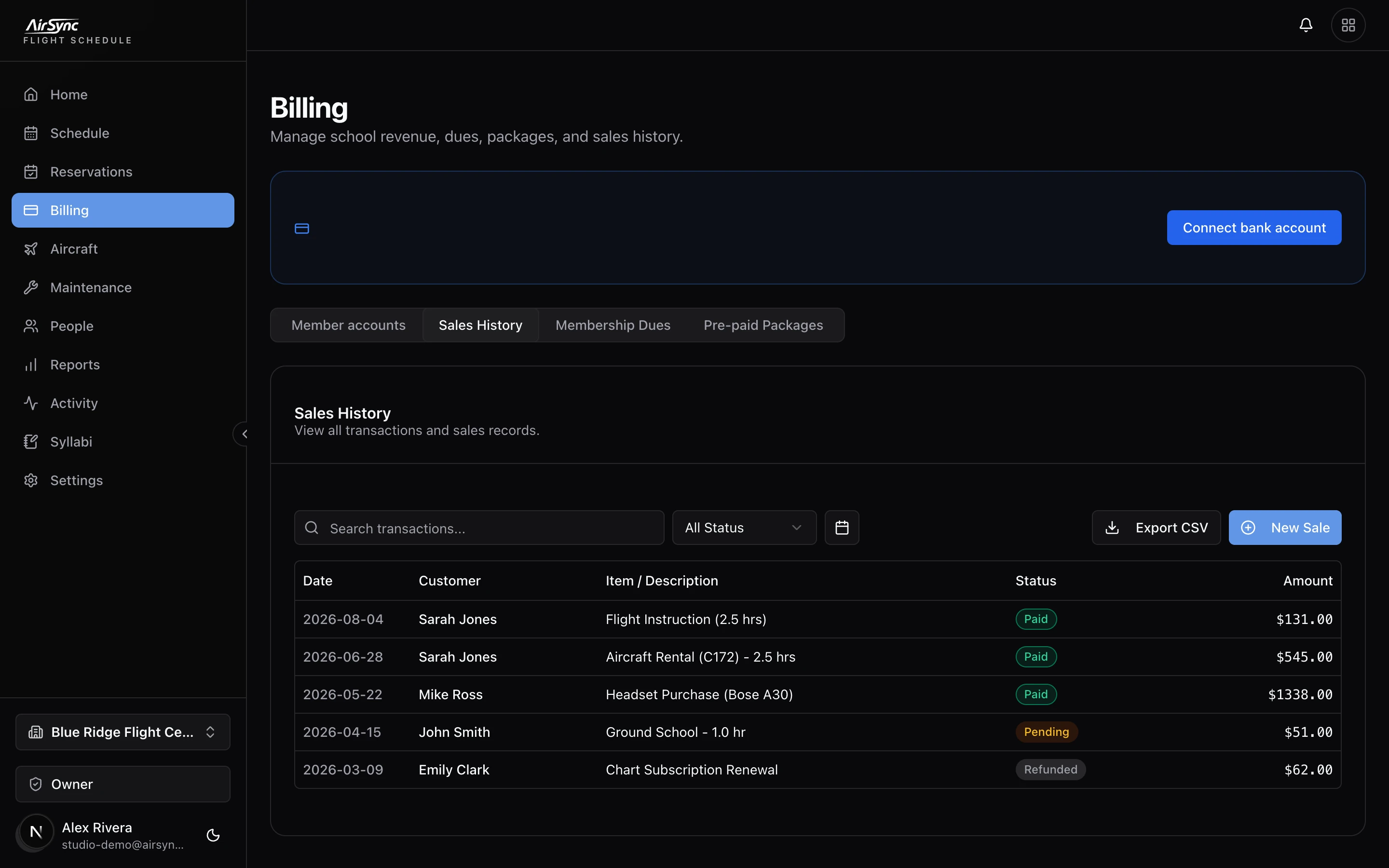AirSync member billing and invoicing