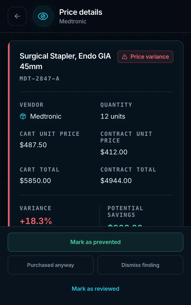 EnVision item detail with price breakdown