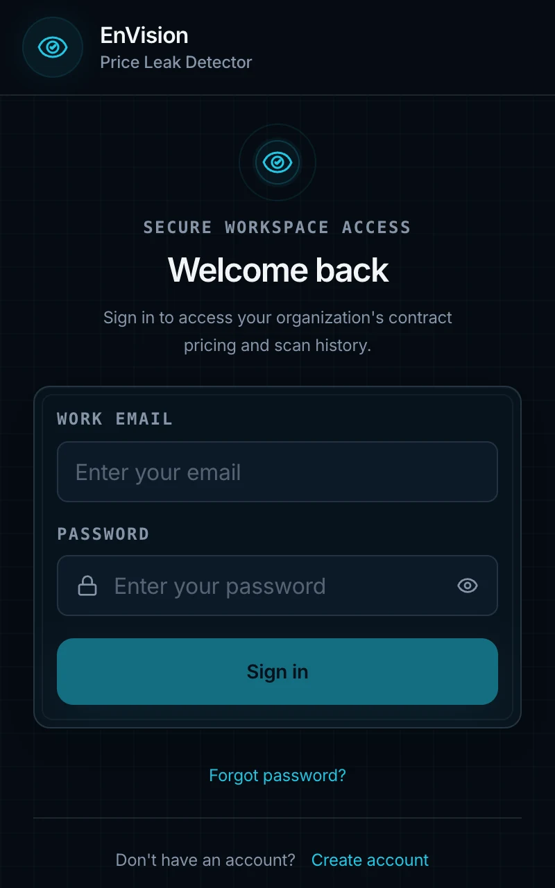 EnVision sign-in screen