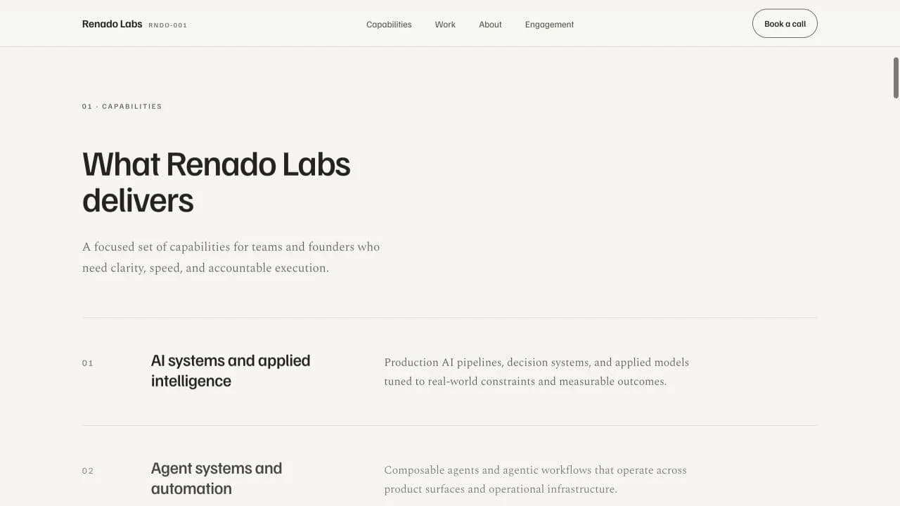 Renado Labs capabilities section