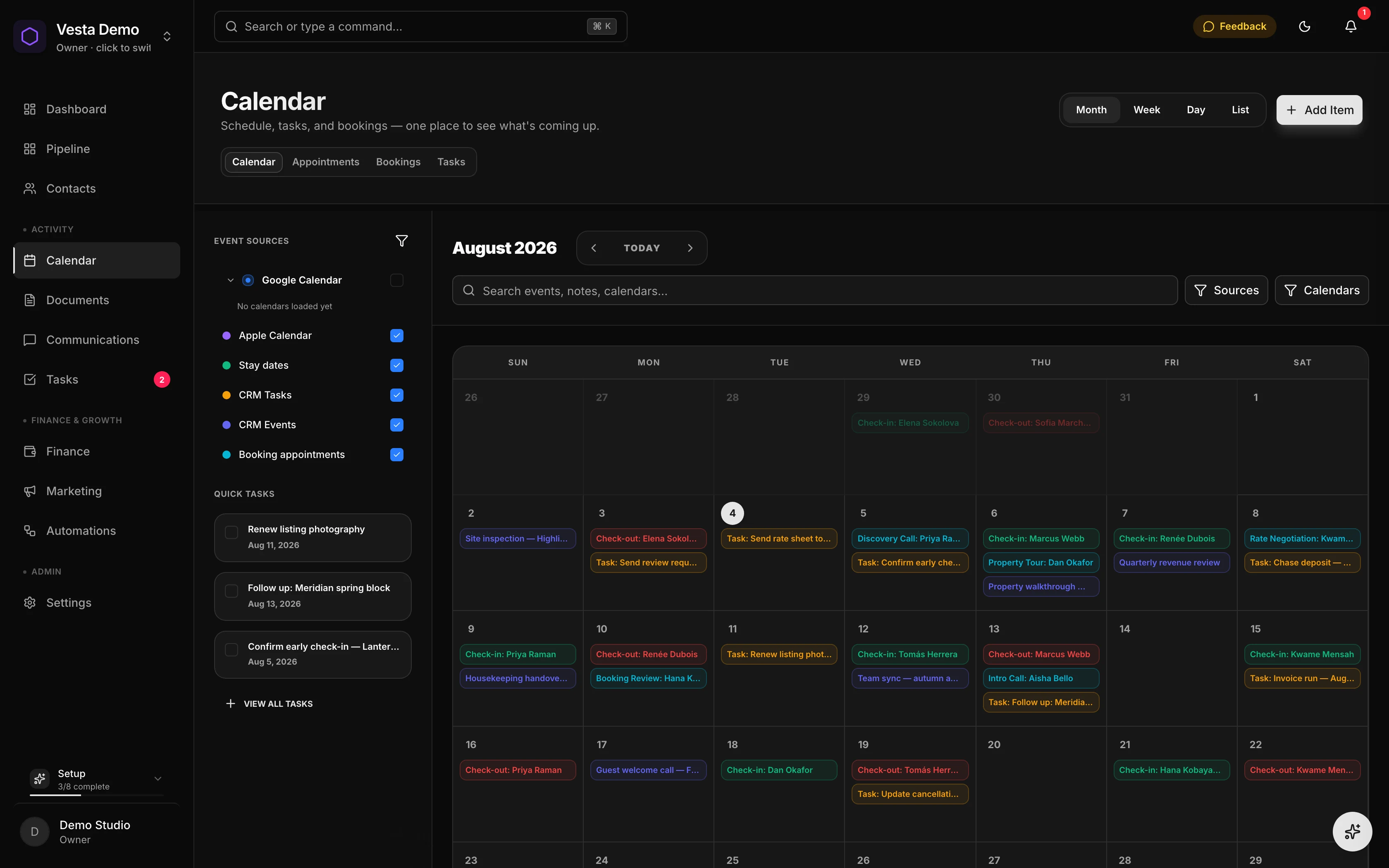 Vesta CRM calendar, month view